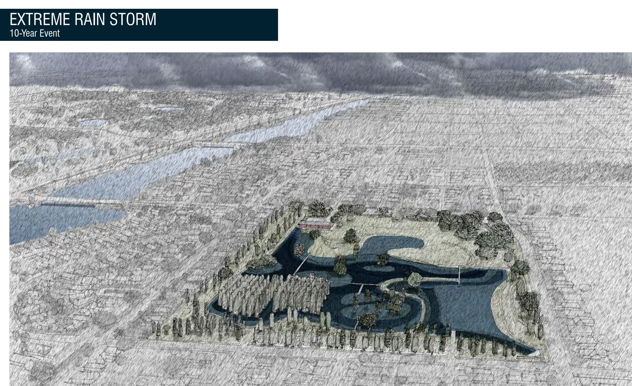 How the Maribou Water Garden will look after a 10 year storm event (image courtesy of nola.gov)