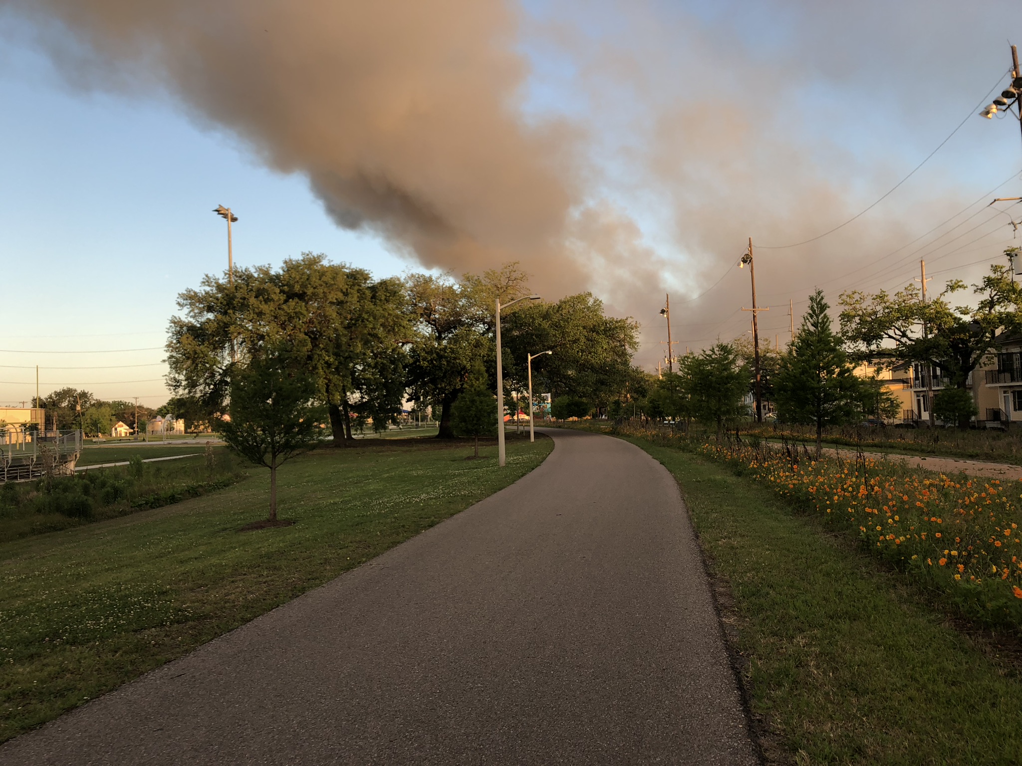 Morning run on Lafayette Greenway. The smoke was coming from a second hand furniture building that burned that morning