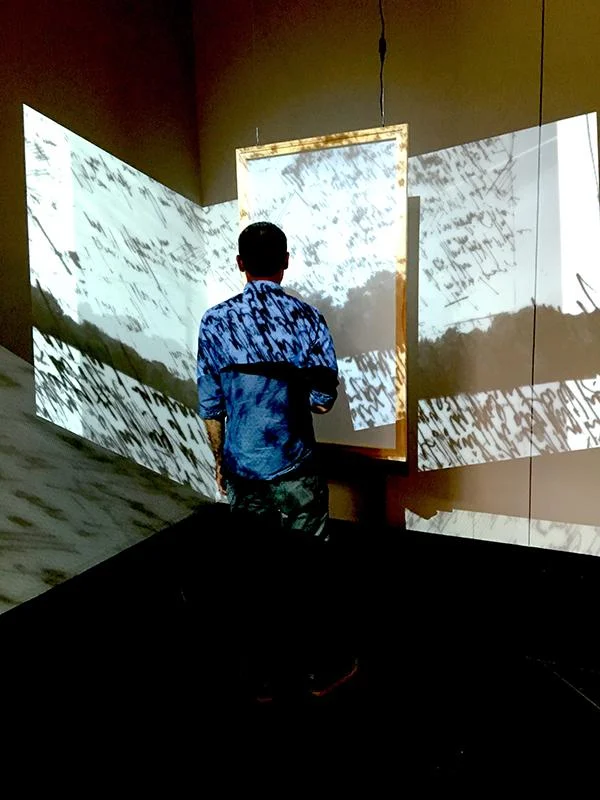 Untitled (Schleh/Seefeldt installation), custom built electronics, lightweight installation of fabric, wood, interactive applications, and projected imagery, 2016