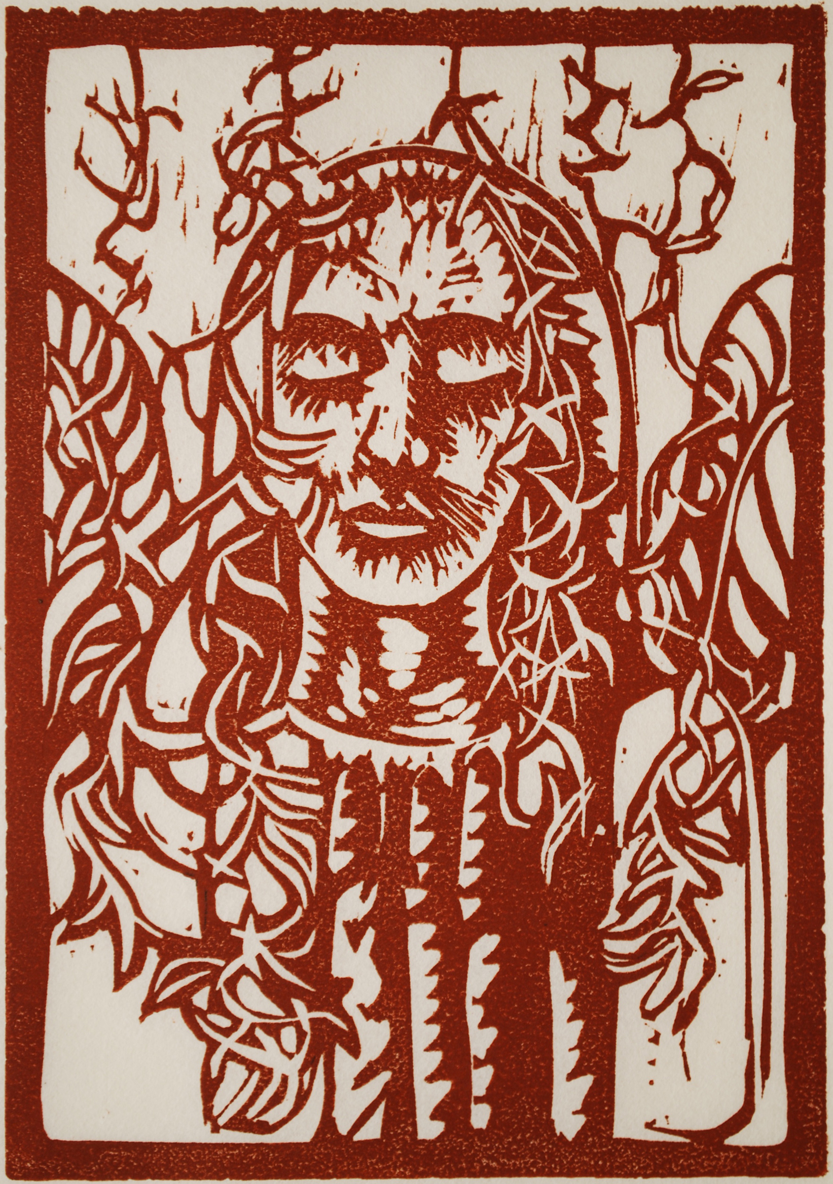 Laura Richens, Under Mossy Lids , linoleum block print, 7x5”, 2018