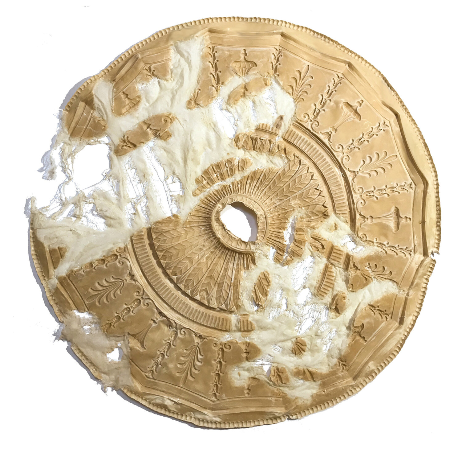   Carlie Trosclair  , Medallion IV , Latex and cheesecloth, 46 x 46 x 1 in., 2020 