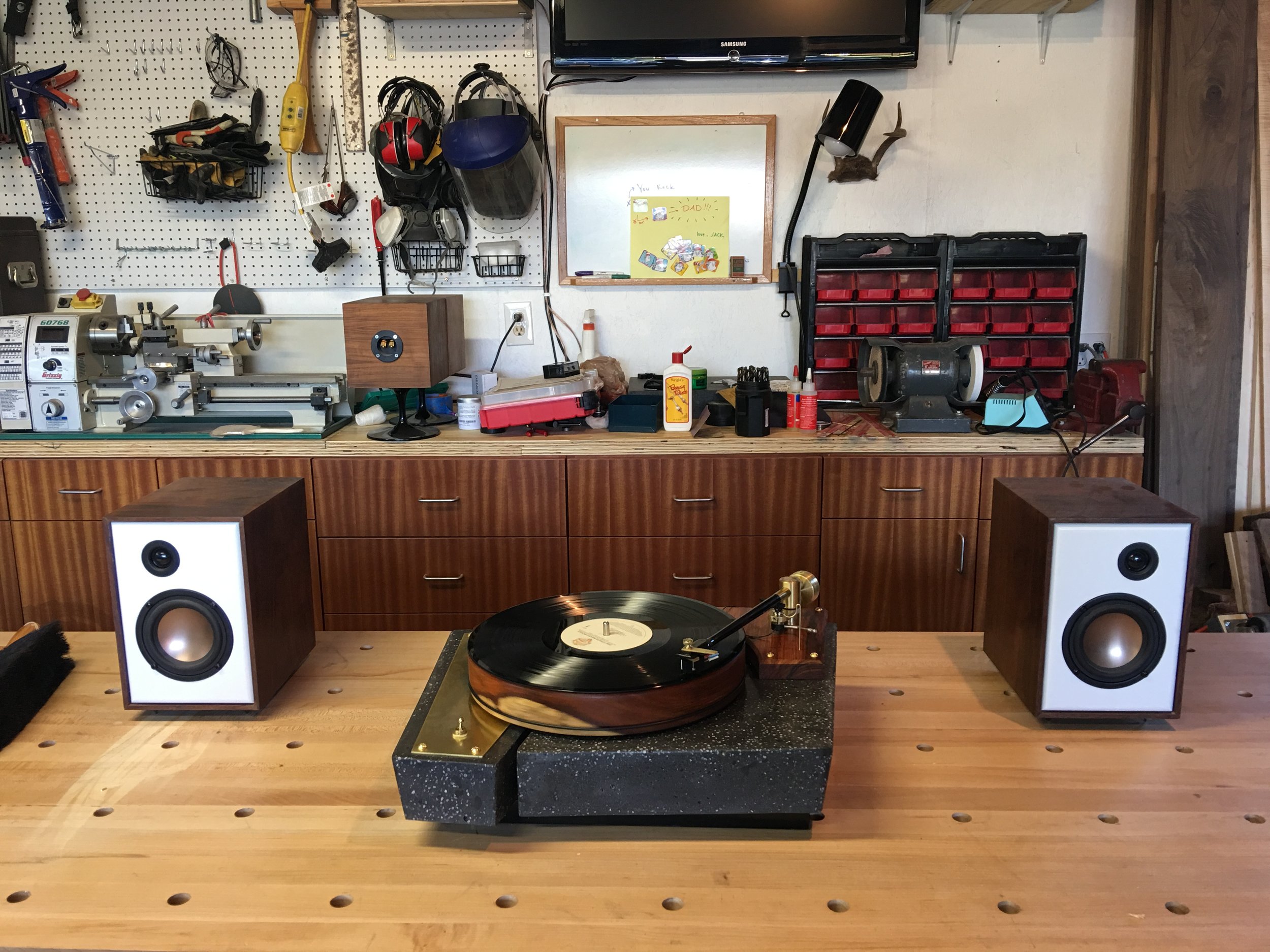 The moment of truth - testing it out for the first time with a pair of speakers I built a few years ago - Paul Carmody's "Overnight Sensations."