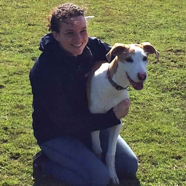Lucky with the RSPCA's Jessica Conway