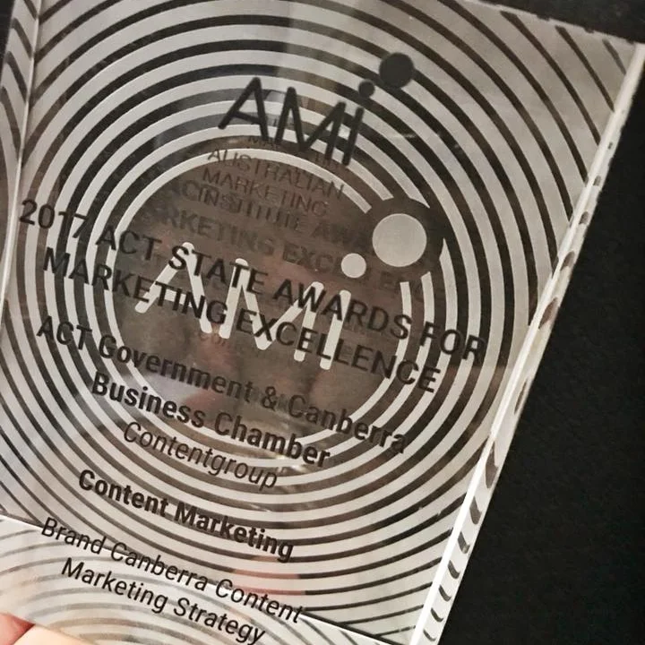 contentgroup celebrates Brand Canberra AMI ACT Content Marketing Excellence Award