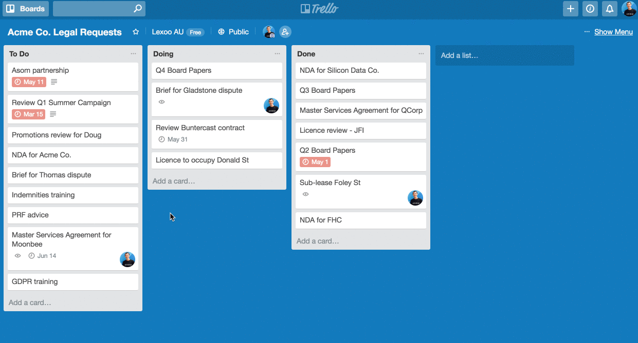 A Kanban board in action.