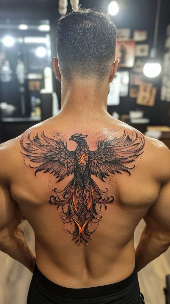 Phoenix Rising from Ashes Tattoo