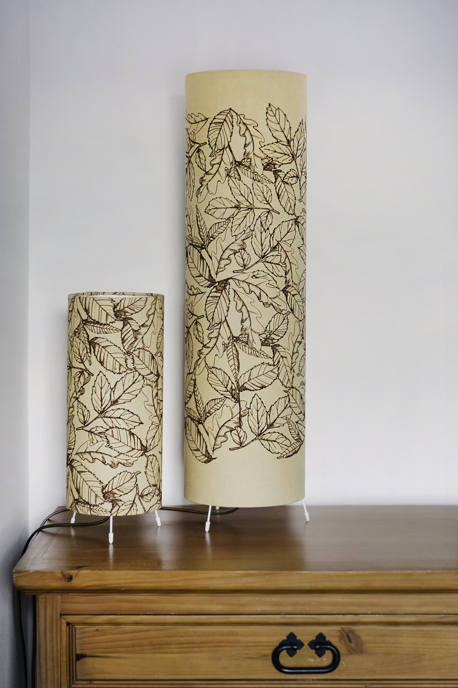 Mix and Match sizes for a contemporary pair Screen print on hand dyed Irish linen Leaves