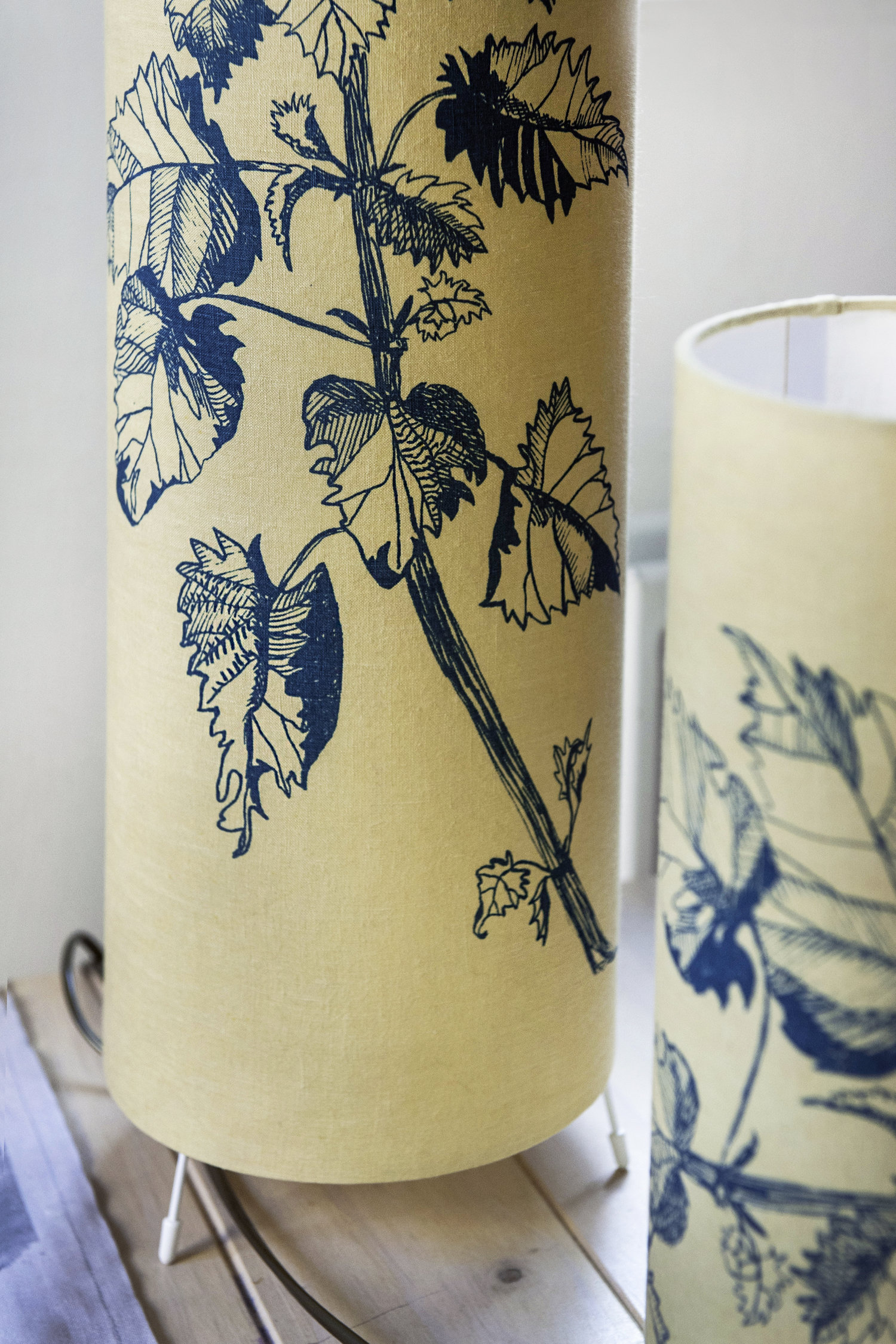 Hand dyed Irish linen (Gold) Screen print Teal Vertical screen print - Nettles