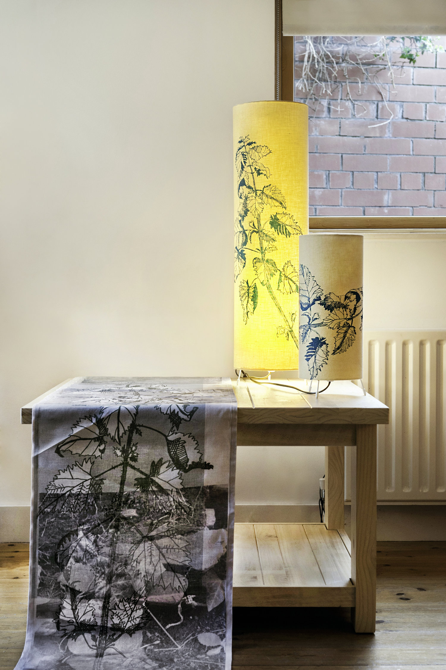 Complimentary home-wares Wall hanging, Digital print Screen printed lampshades Theme: nettles