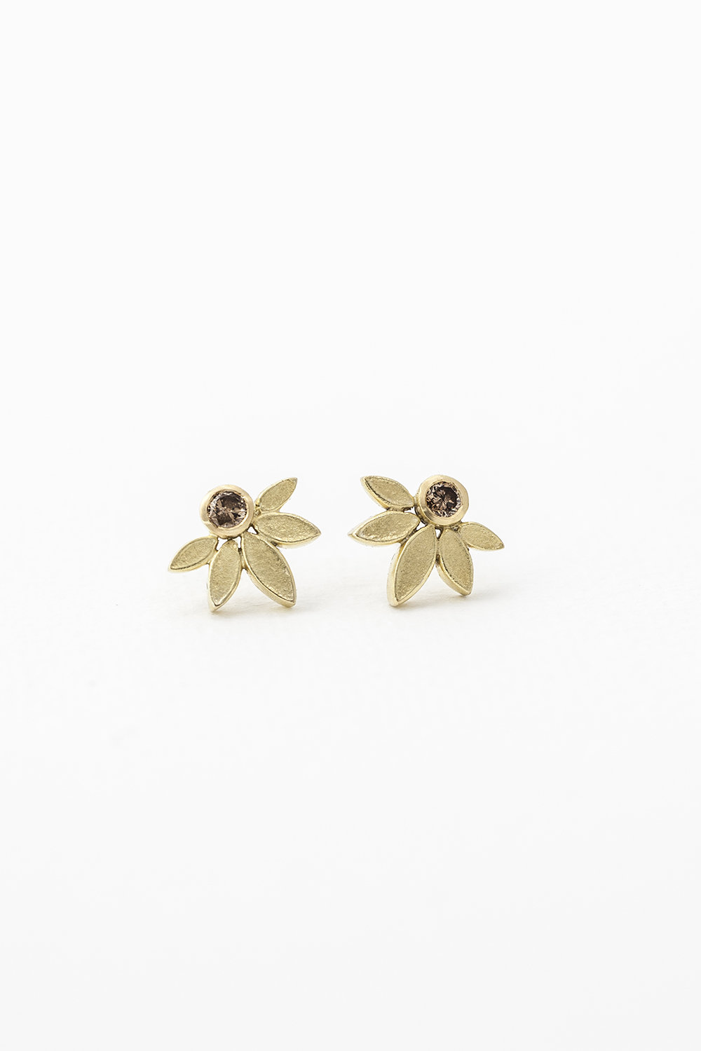 Lotus Studs, 18ct Gold and Cognac Diamonds