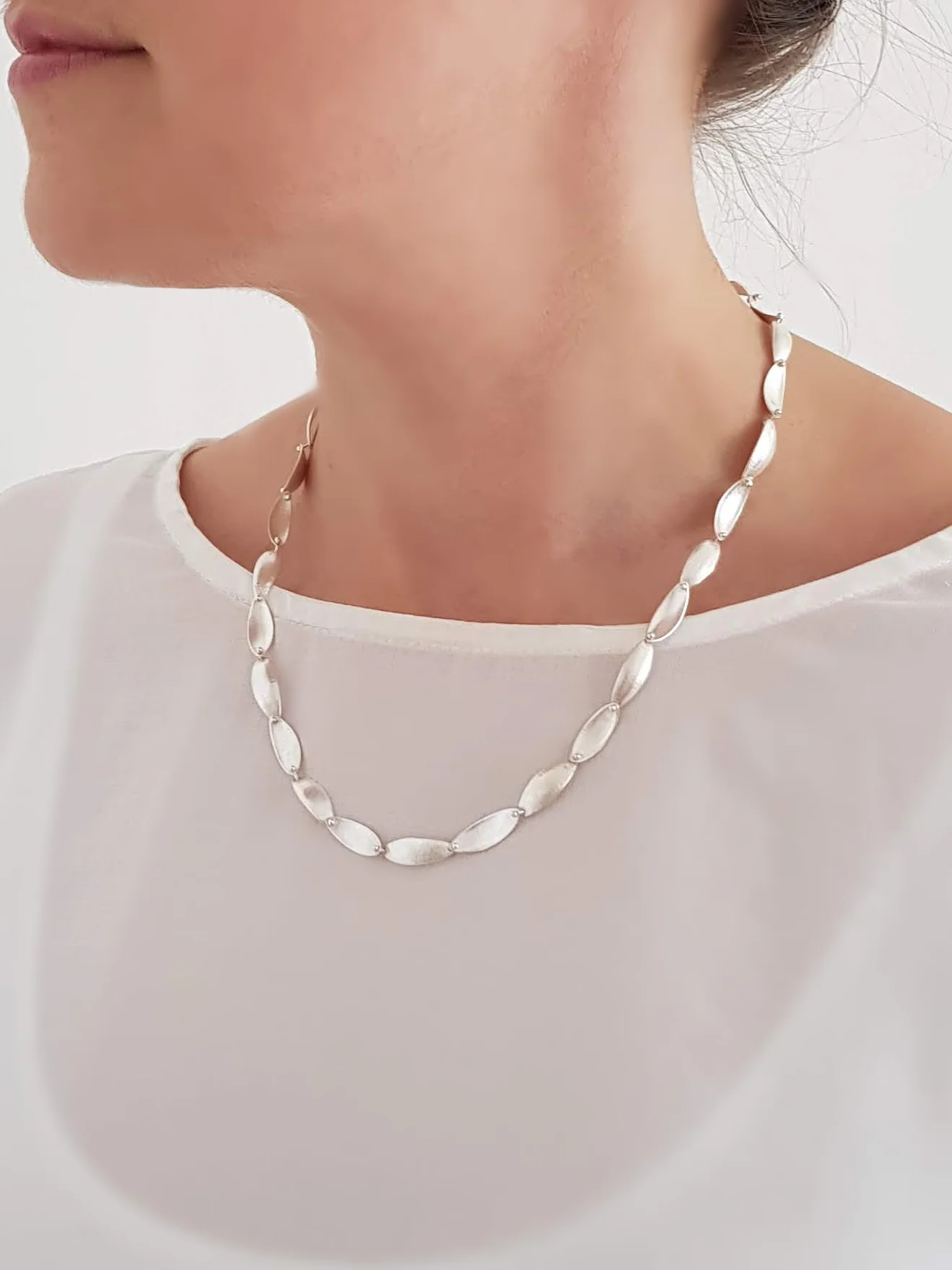 Silver Cascade Necklace being worn