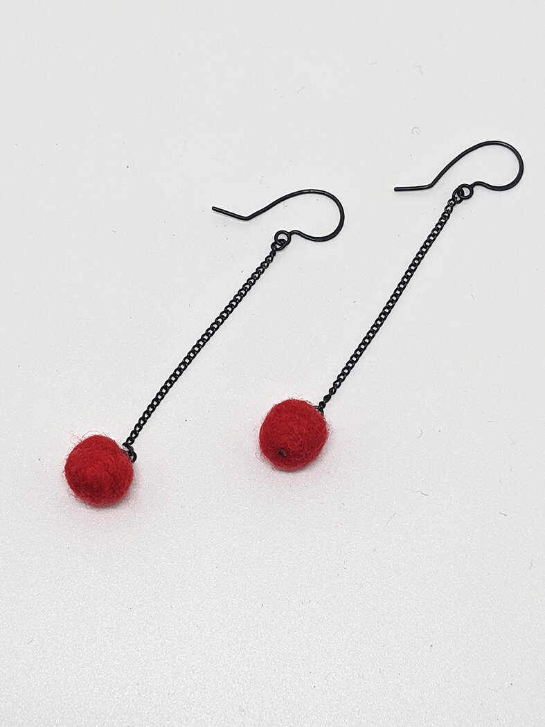 Red Pom Pom Earrings
