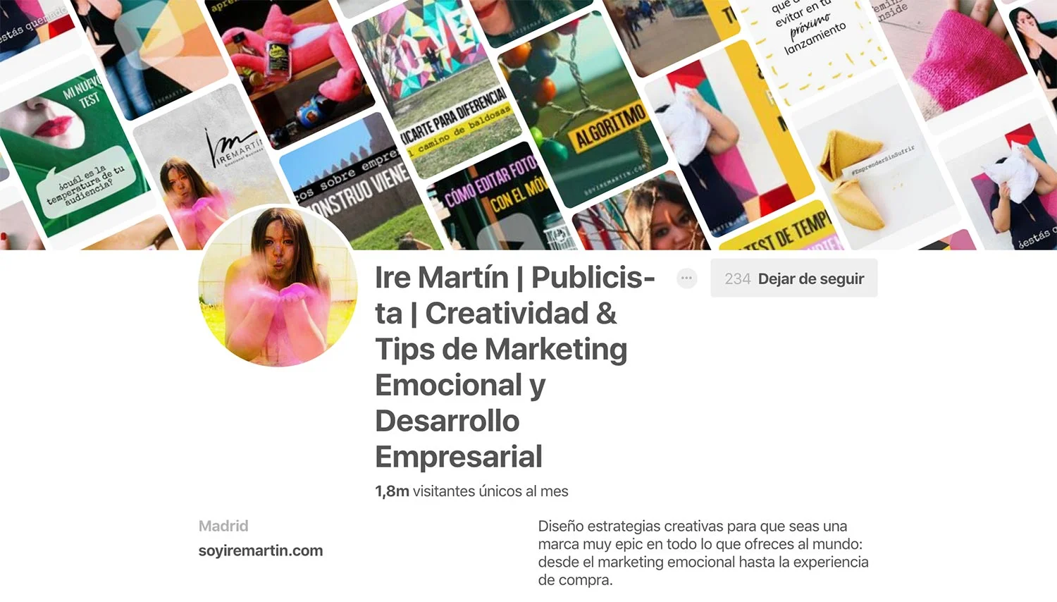 Perfil de Pinterest de Ire Marín