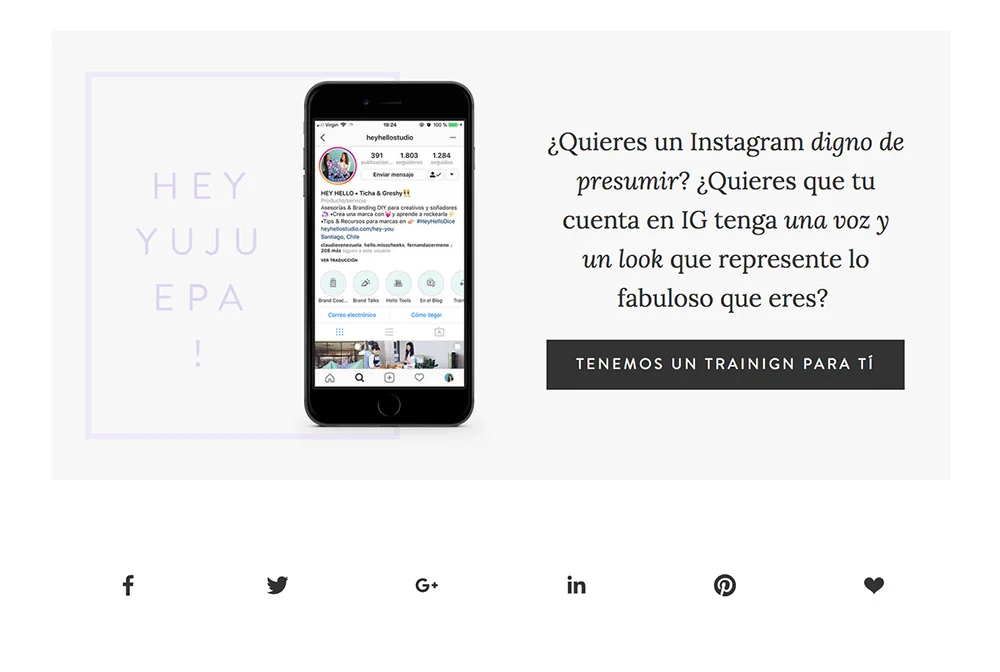 Greshy & Ticha, de Hey Hello Studio , tienen sus botones de compartir al final de cada post del blog.