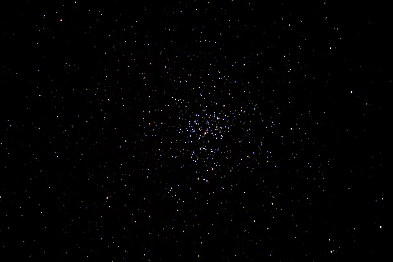 M37 is an open cluster 4,500 light years away in the constellation Auriga . You're looking at a single 30 second exposure taken out in the countryside between Santa Barbara and Santa Ynez. Telescope used was a Celestron 8SE with focal length reducer.