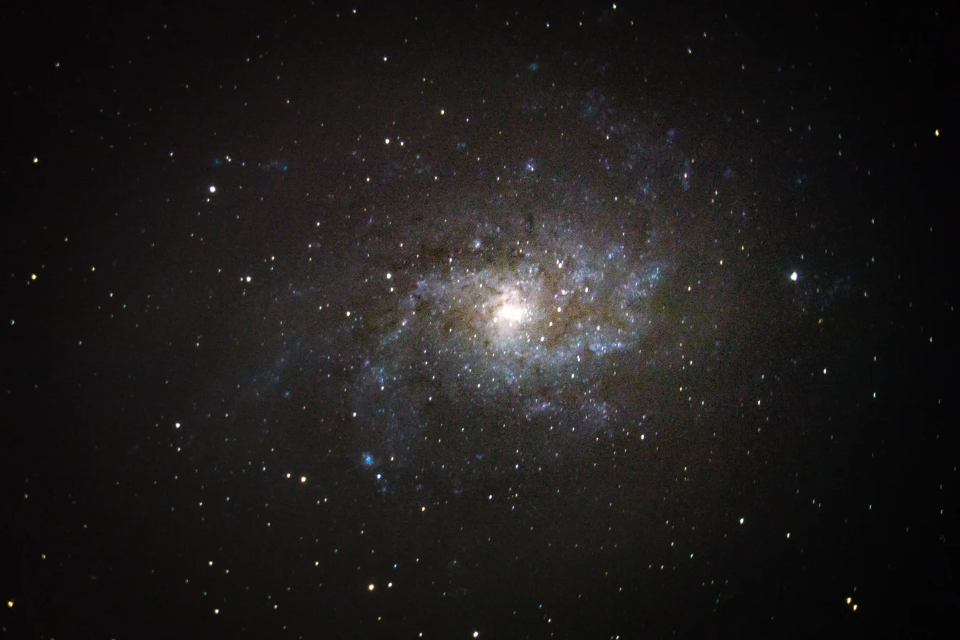 M33, the Triangulum galaxy, imaged with my Celestron 8SE. You can even see one of this galaxy’s bright nebulae, NGC 604, towards the bottom left.
