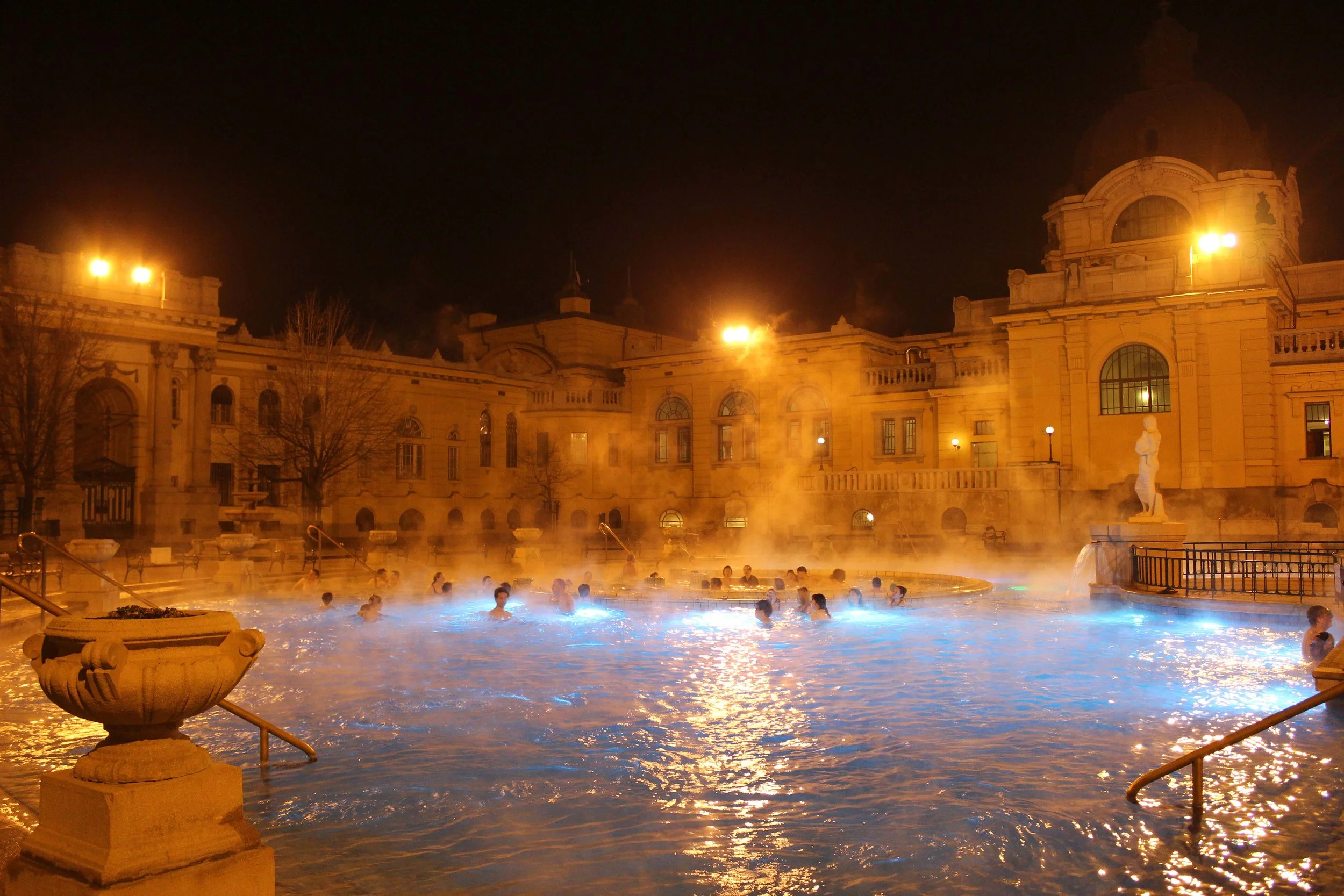 Thermal Baths in Budapest at Night Feather and the Wind Travel & Film