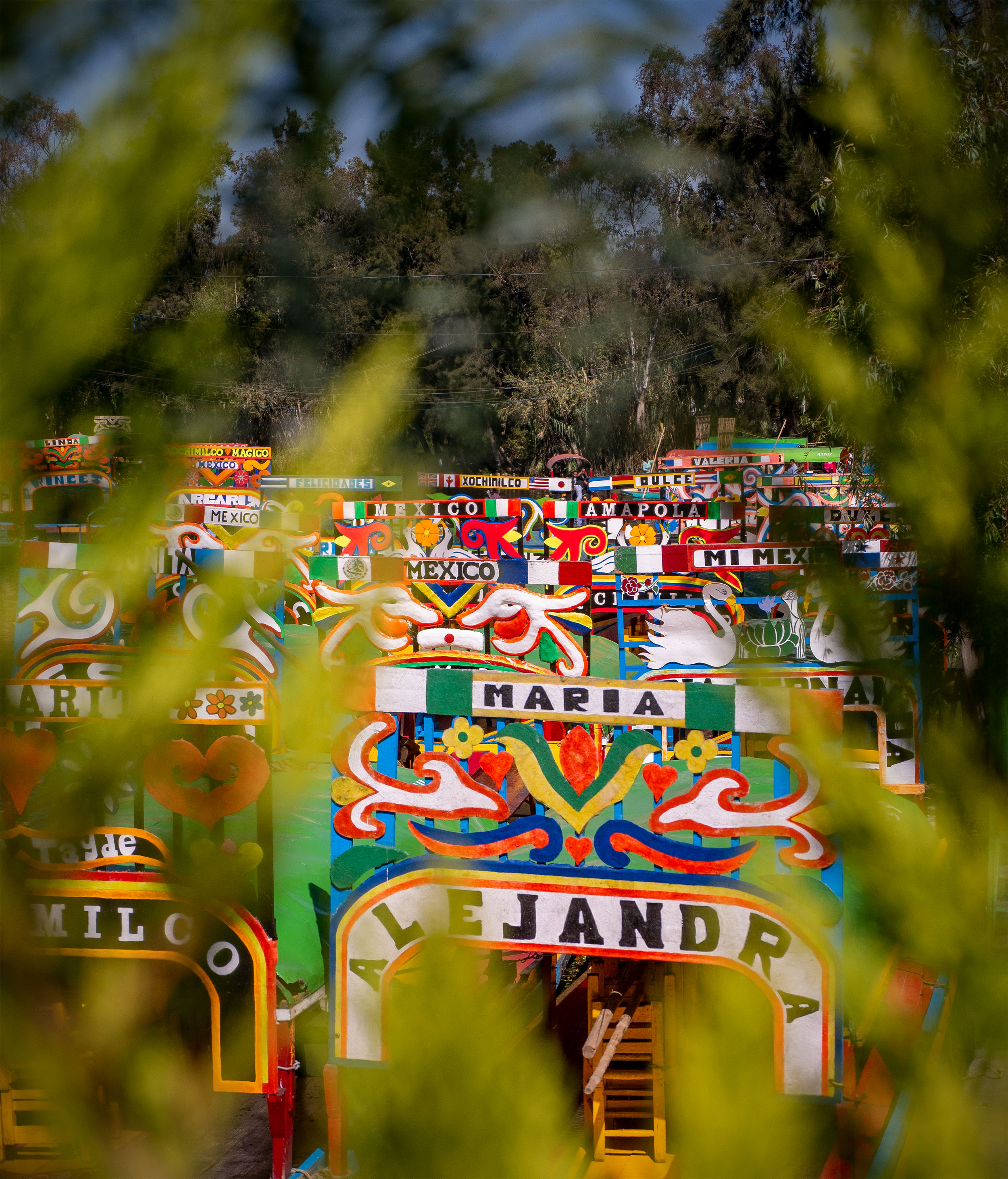 Colourful Trajineras in Xochimilco, Mexico