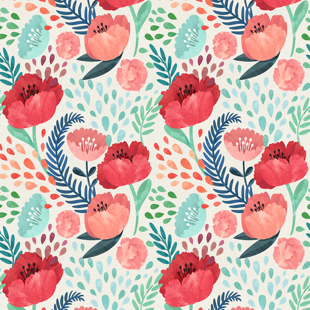 coral, red, navy and turquoise wallpaper