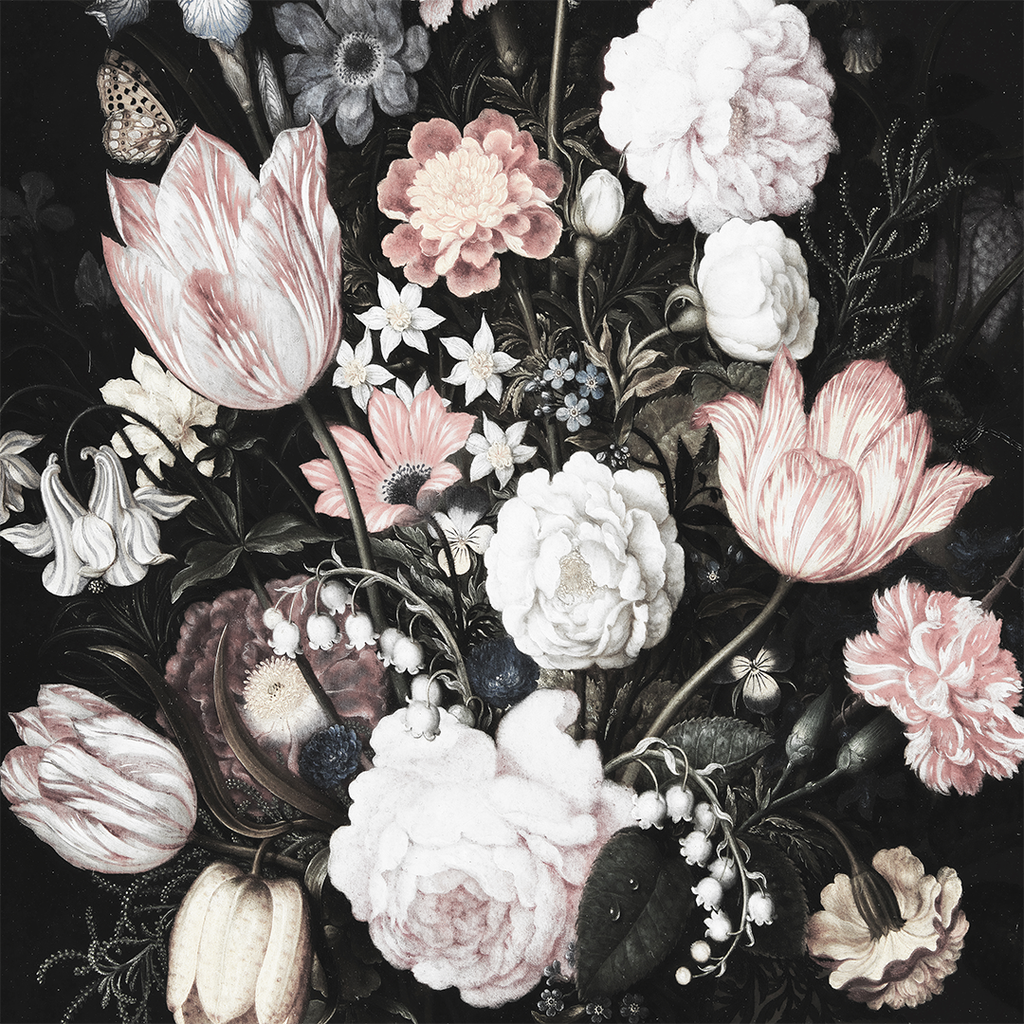 Black and pink floral wallpaper mural