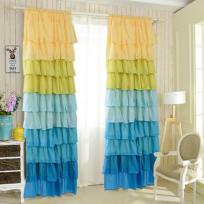 yellow turquoise ombre ruffle curtain