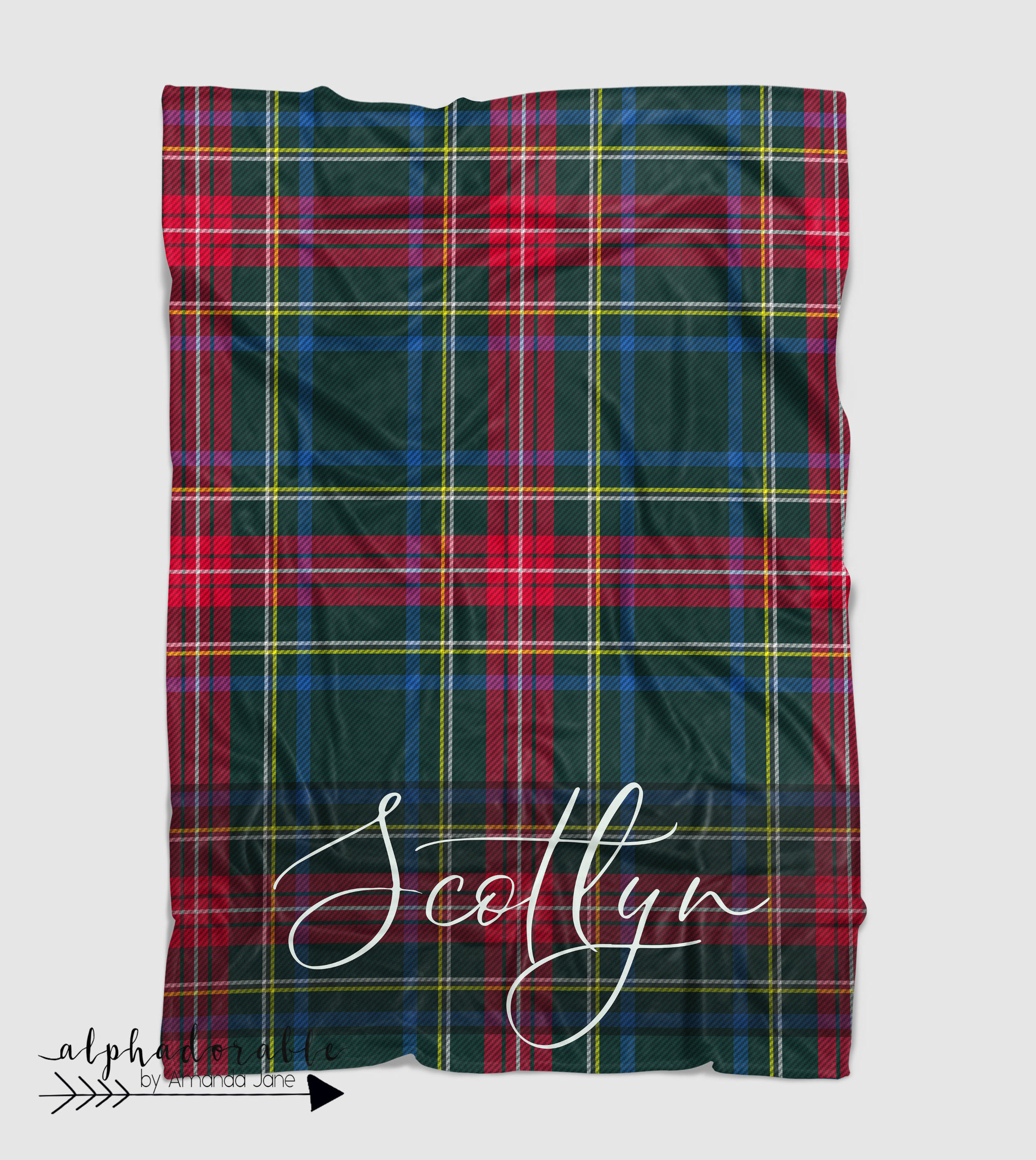 Scottish Tartan Plaid Minky blanket in Red, Navy and Green