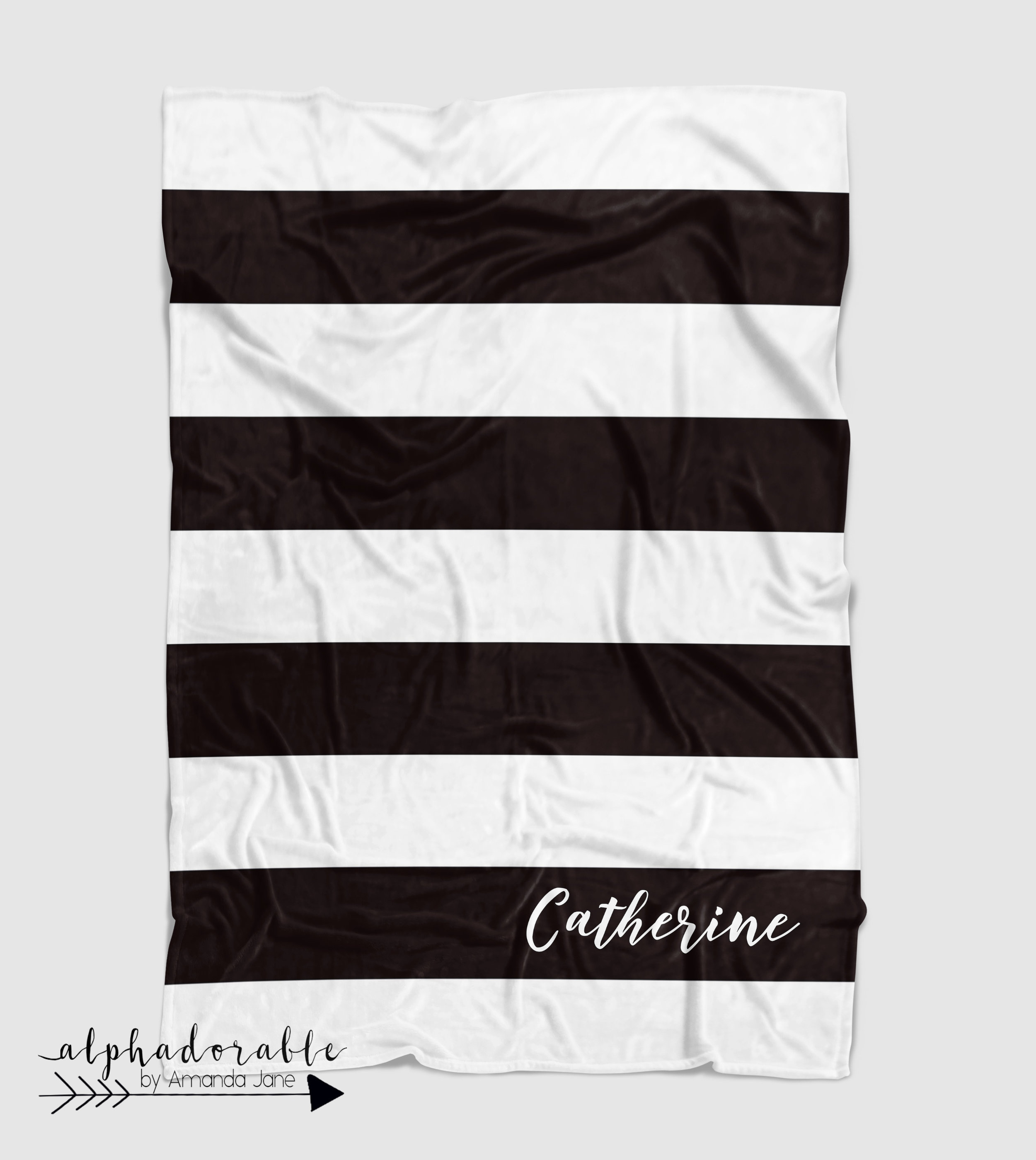 black white striped baby blanket personalized