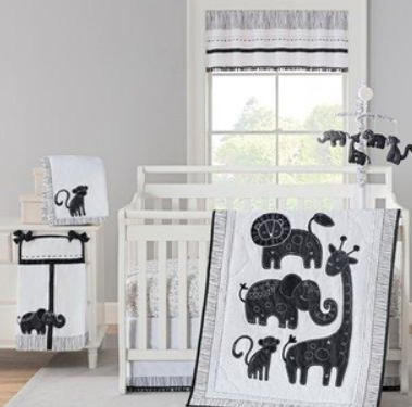 black and white jungle baby bedding