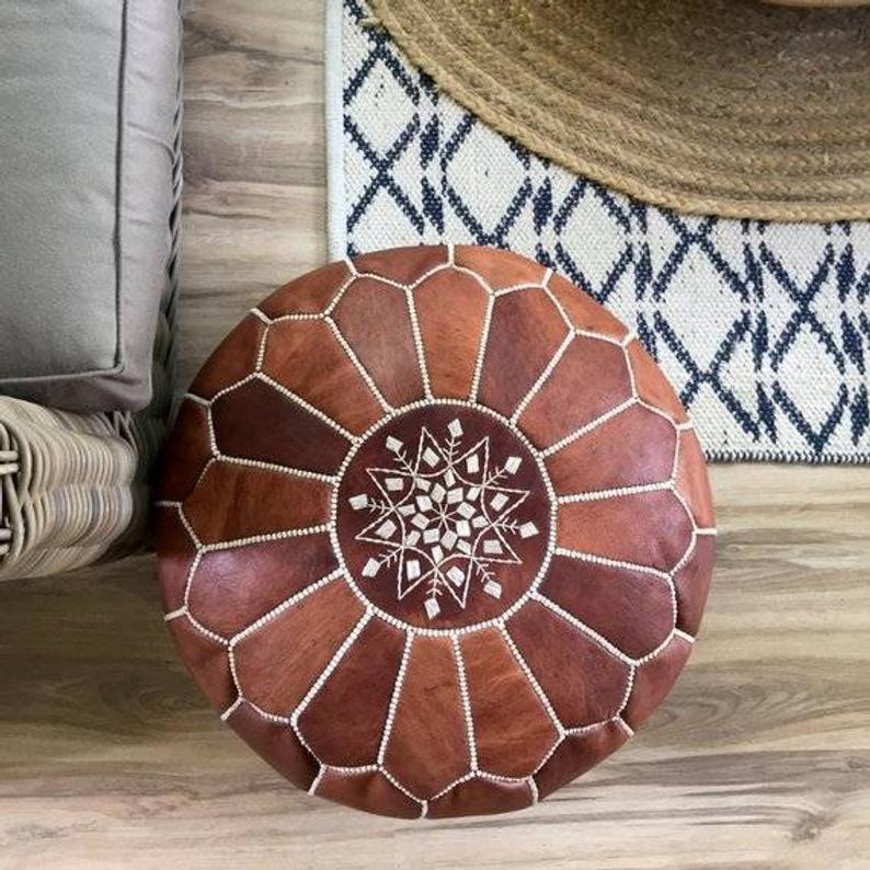 leather moroccan pouf