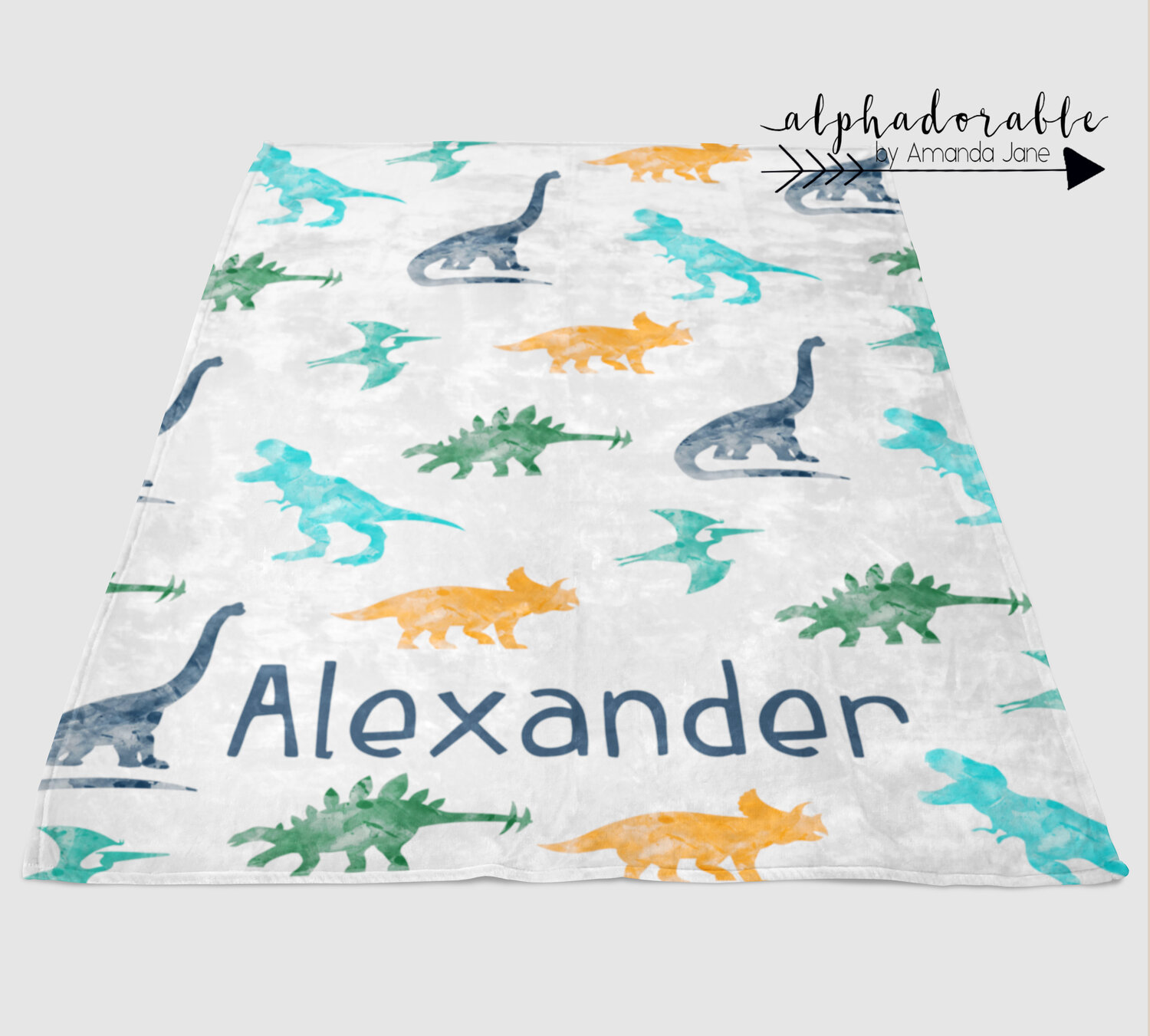 Watercolor Dinosaurs in Blue Lovey Blanket and Purple Minky and Sherpa Green