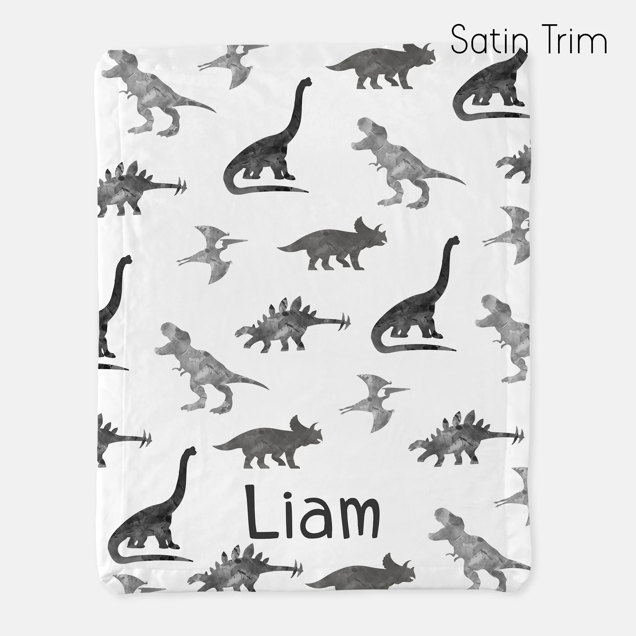 Watercolor Dinosaur baby blanket in black, white and grey monochrome