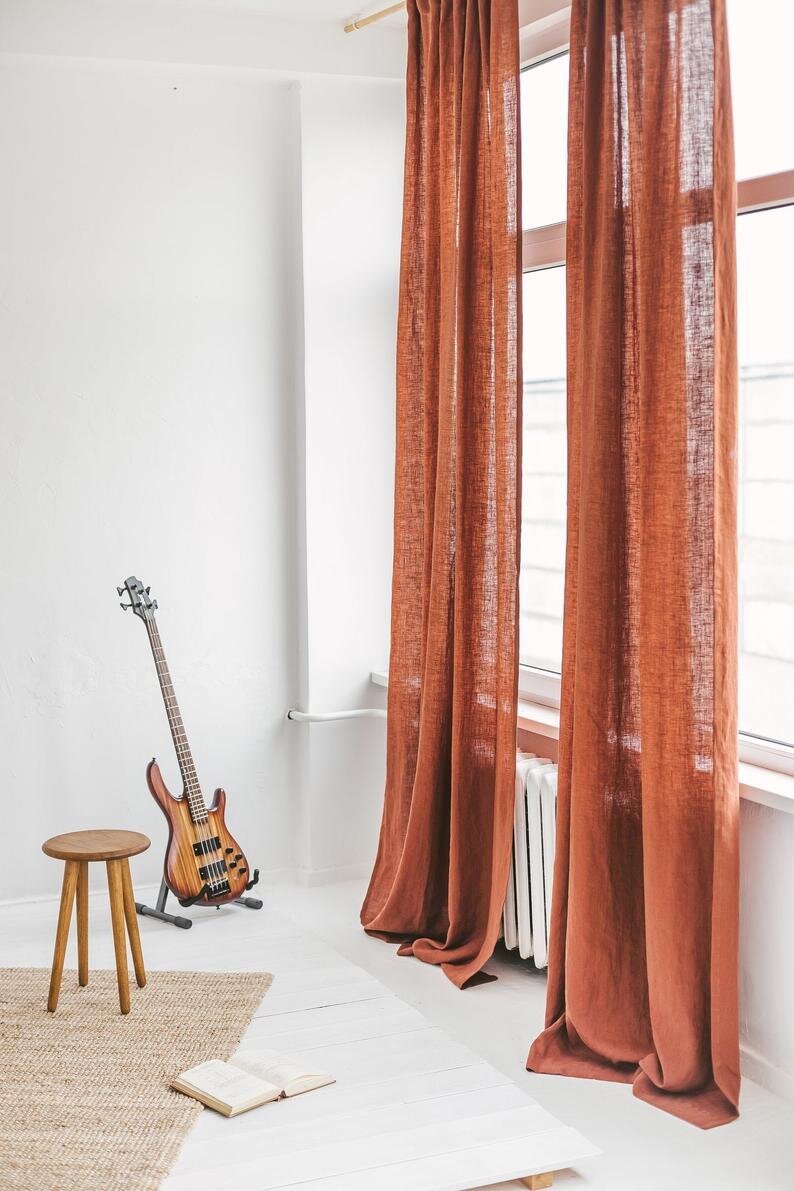 rust burnt orange linen boho curtains