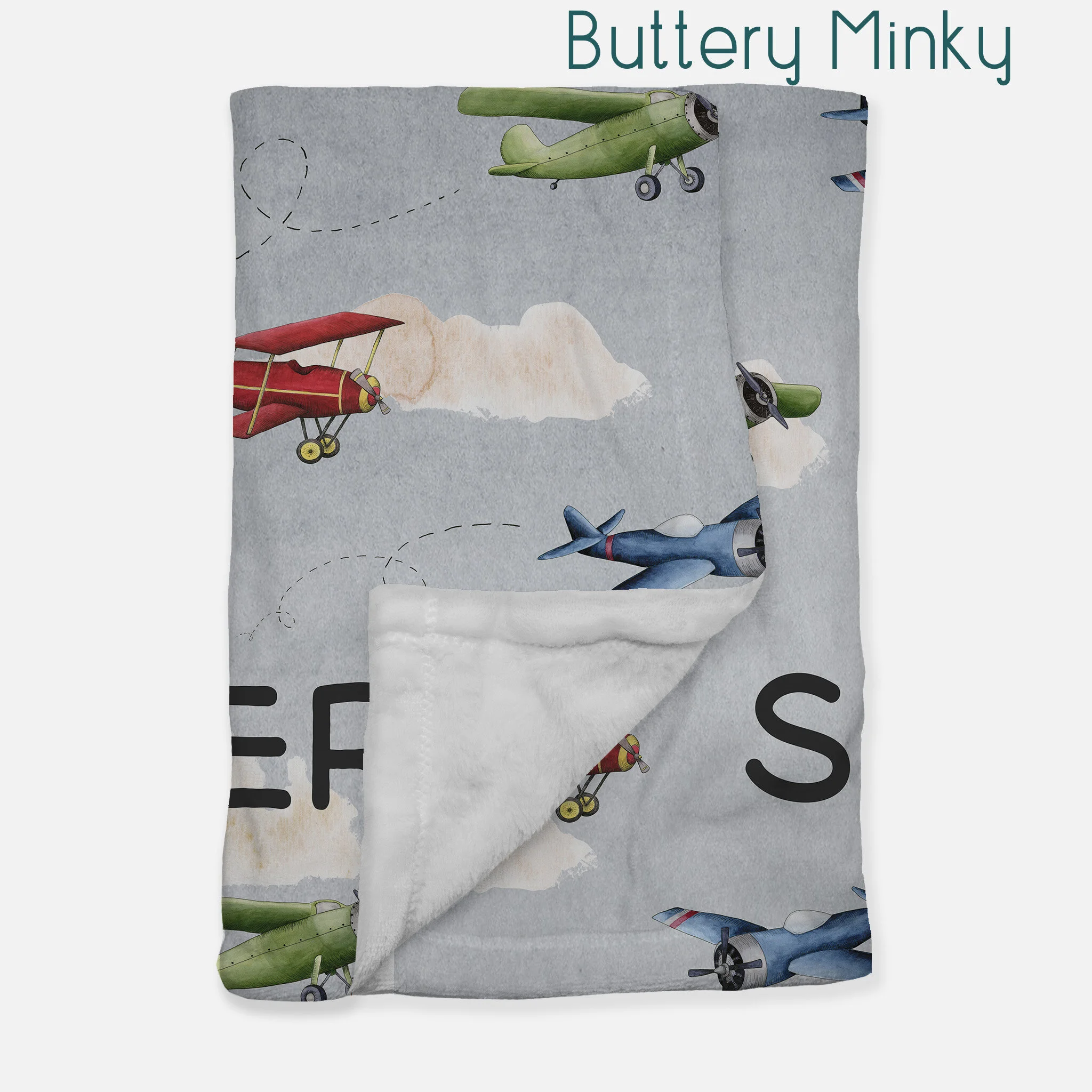 Watercolor Airplane baby blanket in blue, grey and red — Alphadorable Custom nursery art and decor