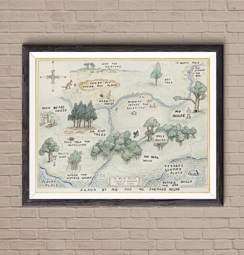 100 acre wood map winnie the pooh art