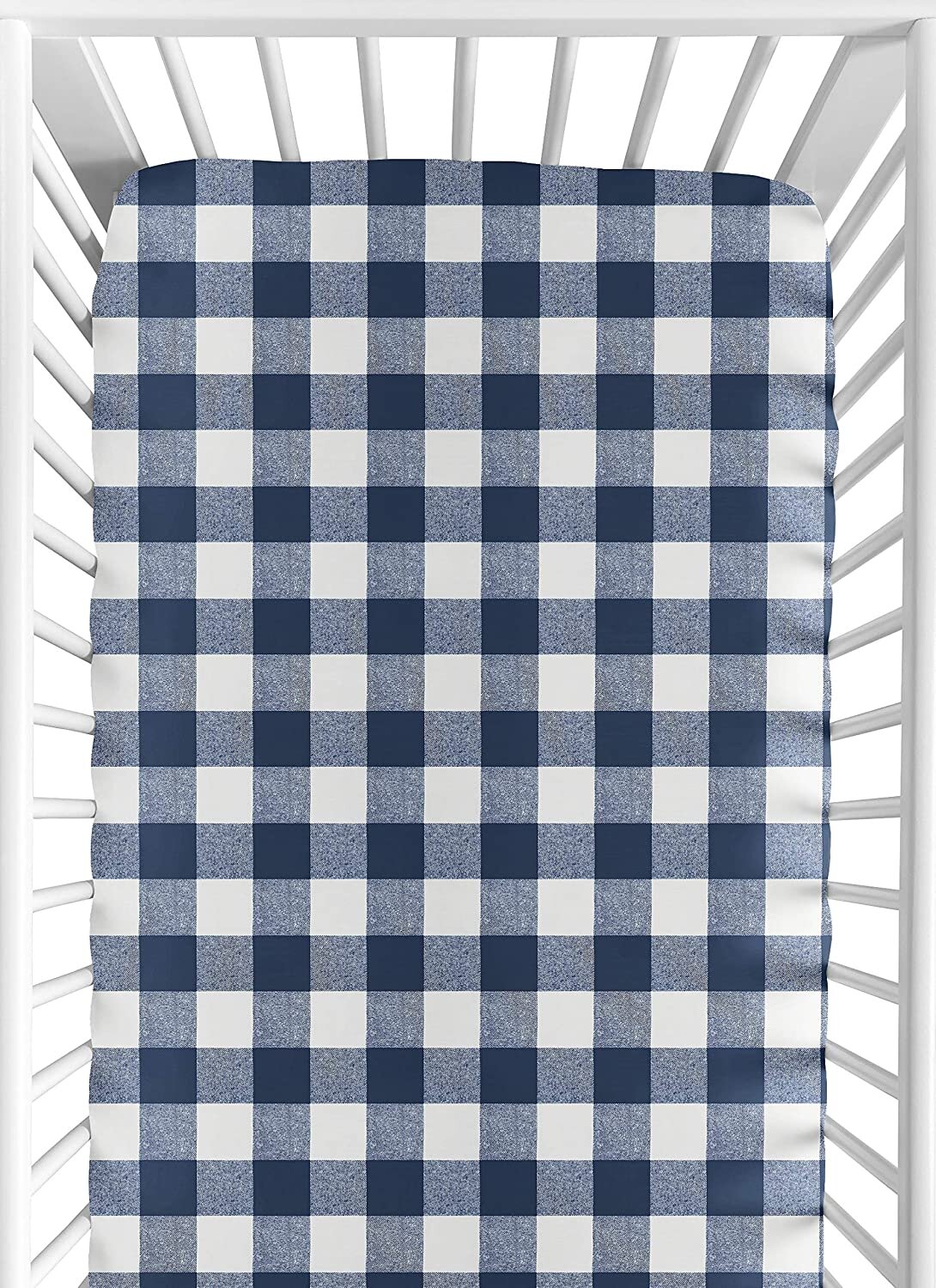 navy gingham crib sheet