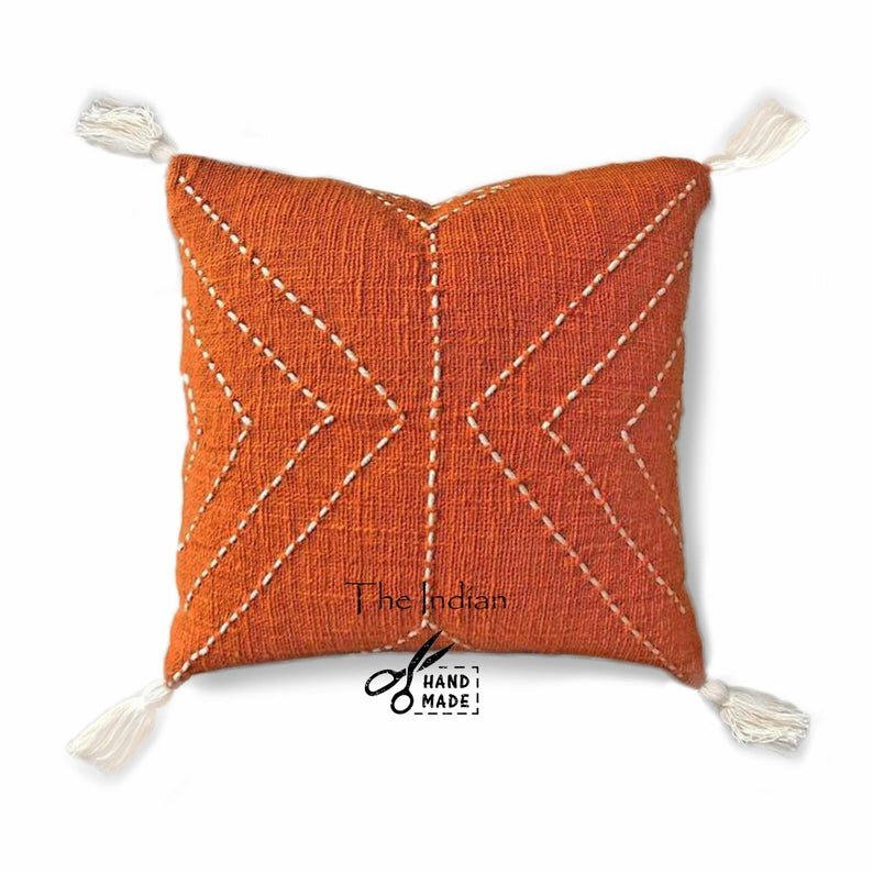 burnt orange boho tassel cushion