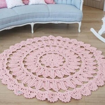 pink round lace crochet rug