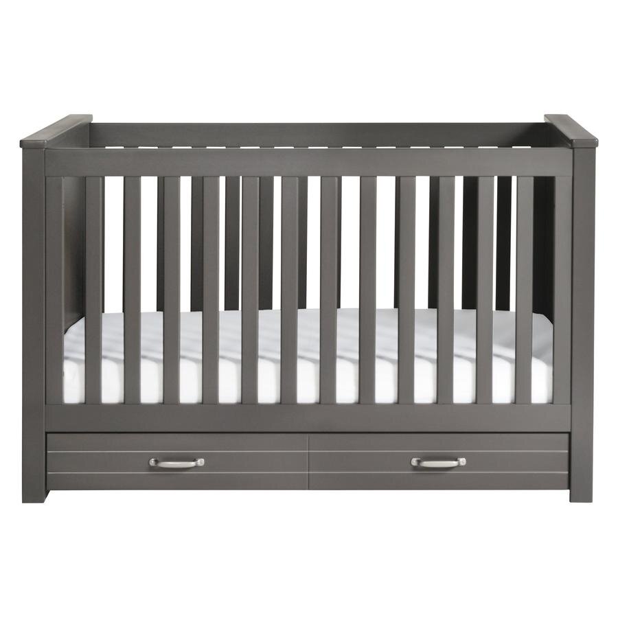 grey crib with drawer