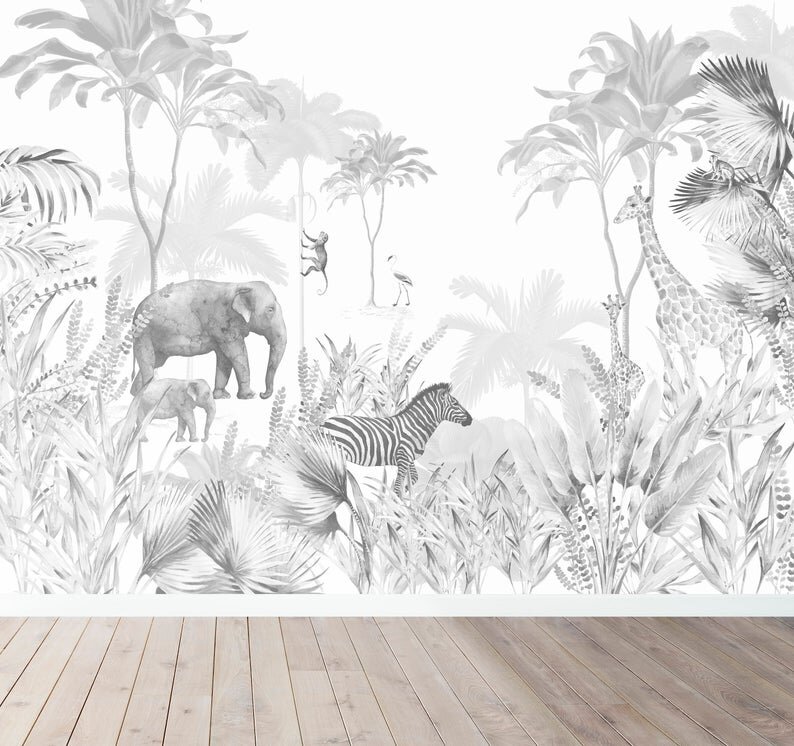 grey and white safari jungle wallpaper
