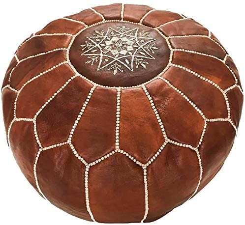 brown leather pouf ottoman