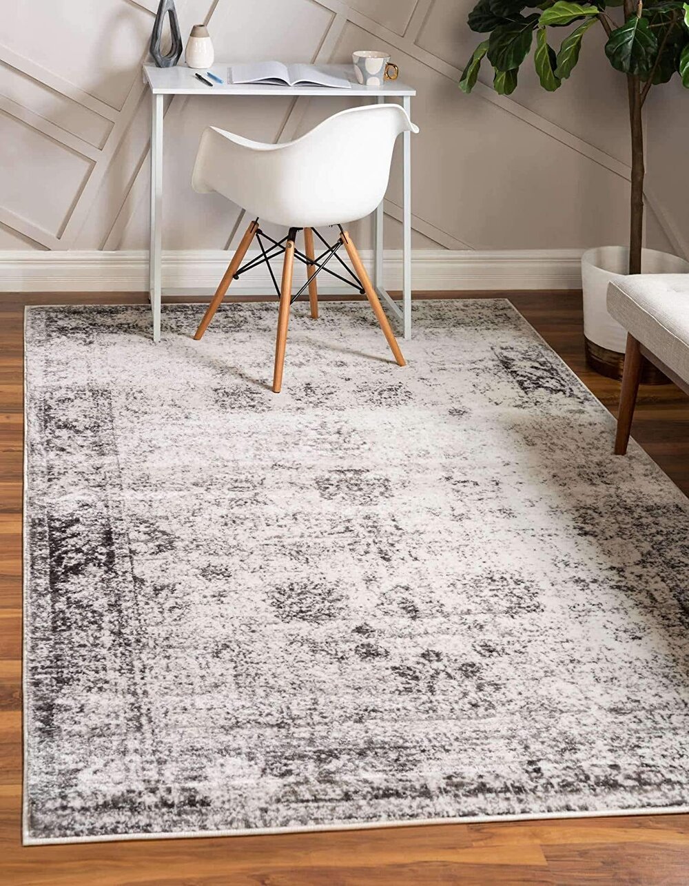 grey white vintage rug