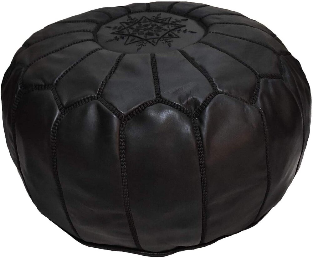 black leather pouf