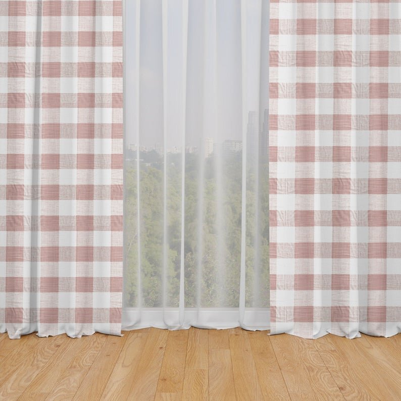 blush pink gingham curtains