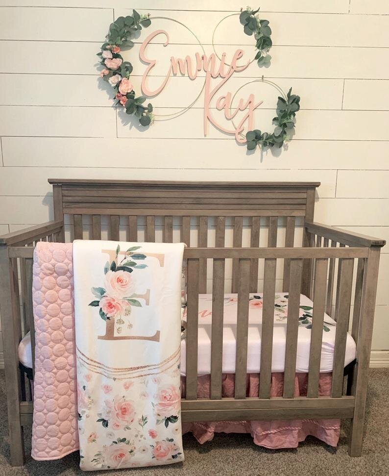pink floral personalized baby bedding