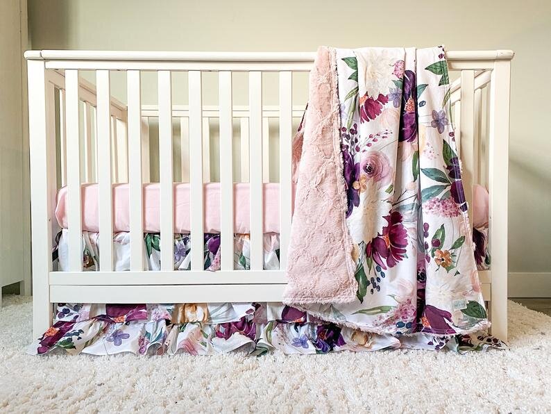pink purple floral baby bedding