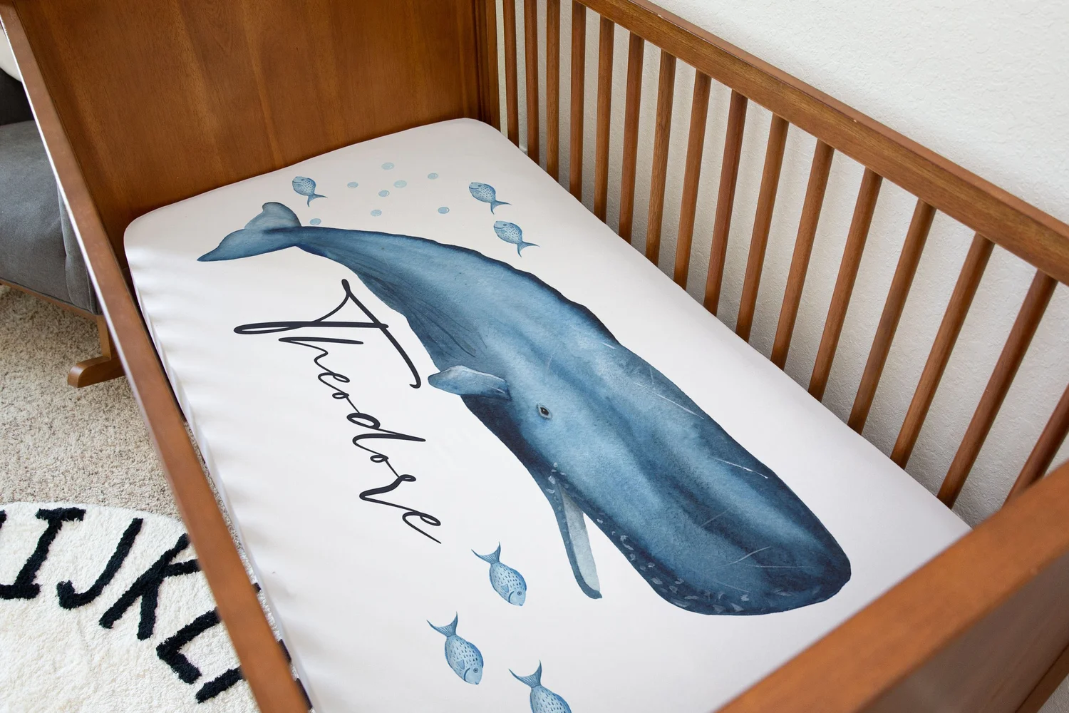 Whale Song: Ocean Personalized Jersey Crib Sheet