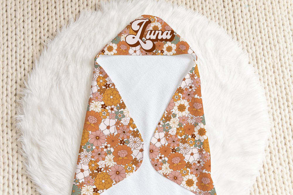 retro 1970s inspired hooded baby towel