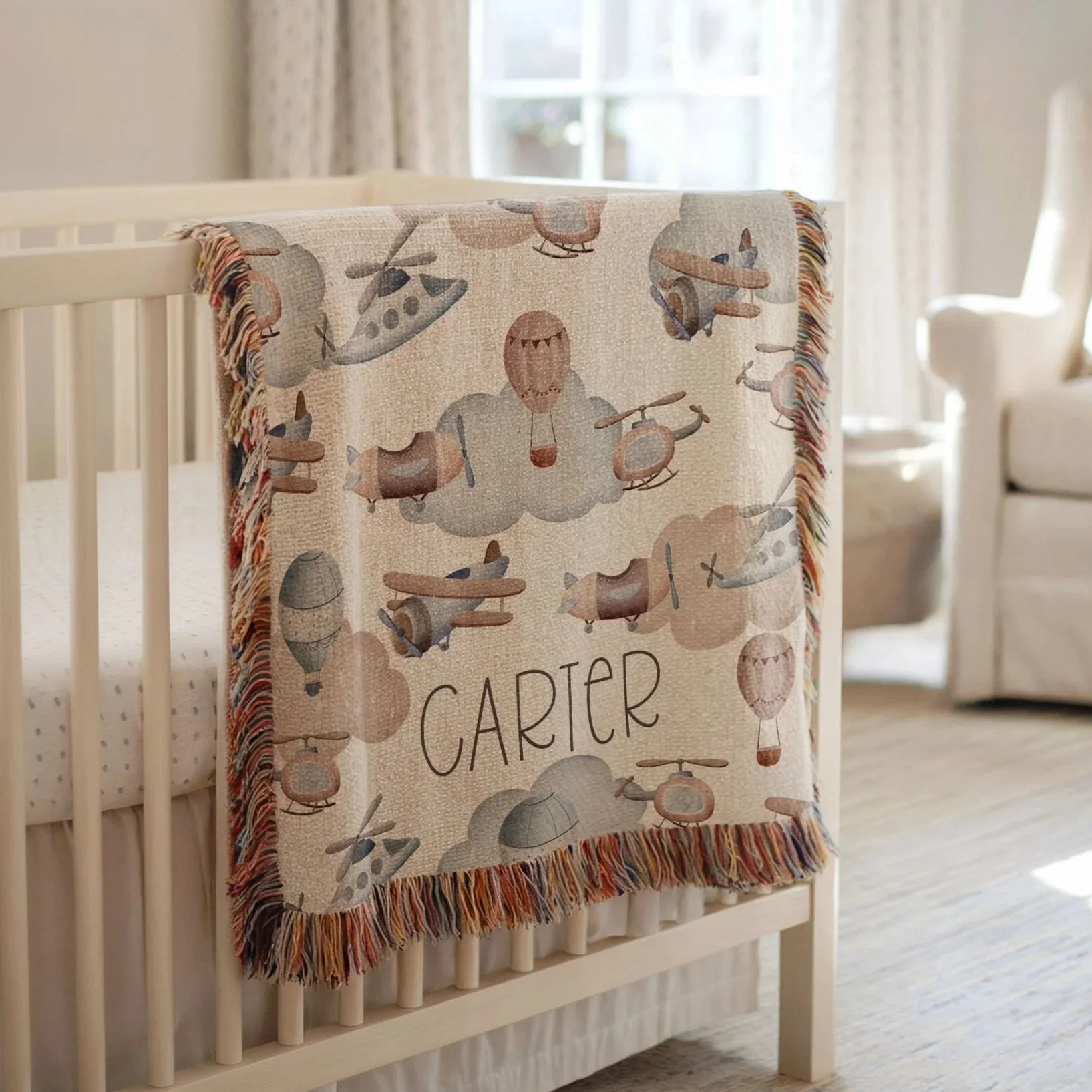 Skybound Dreams: Airplane Heirloom Knit Baby Blanket