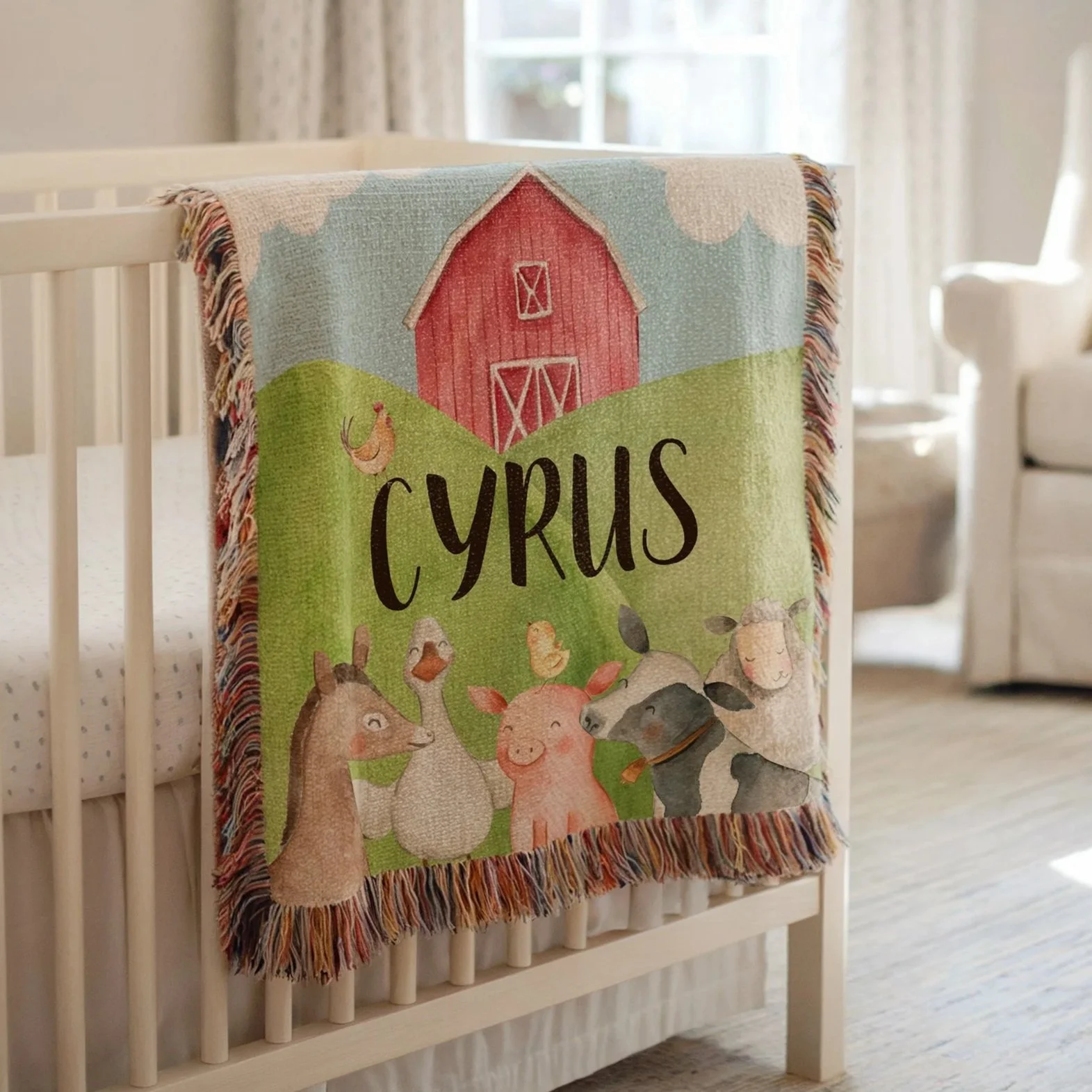 Little Farmer:  Heirloom Knit Farm Animal Baby Blanket