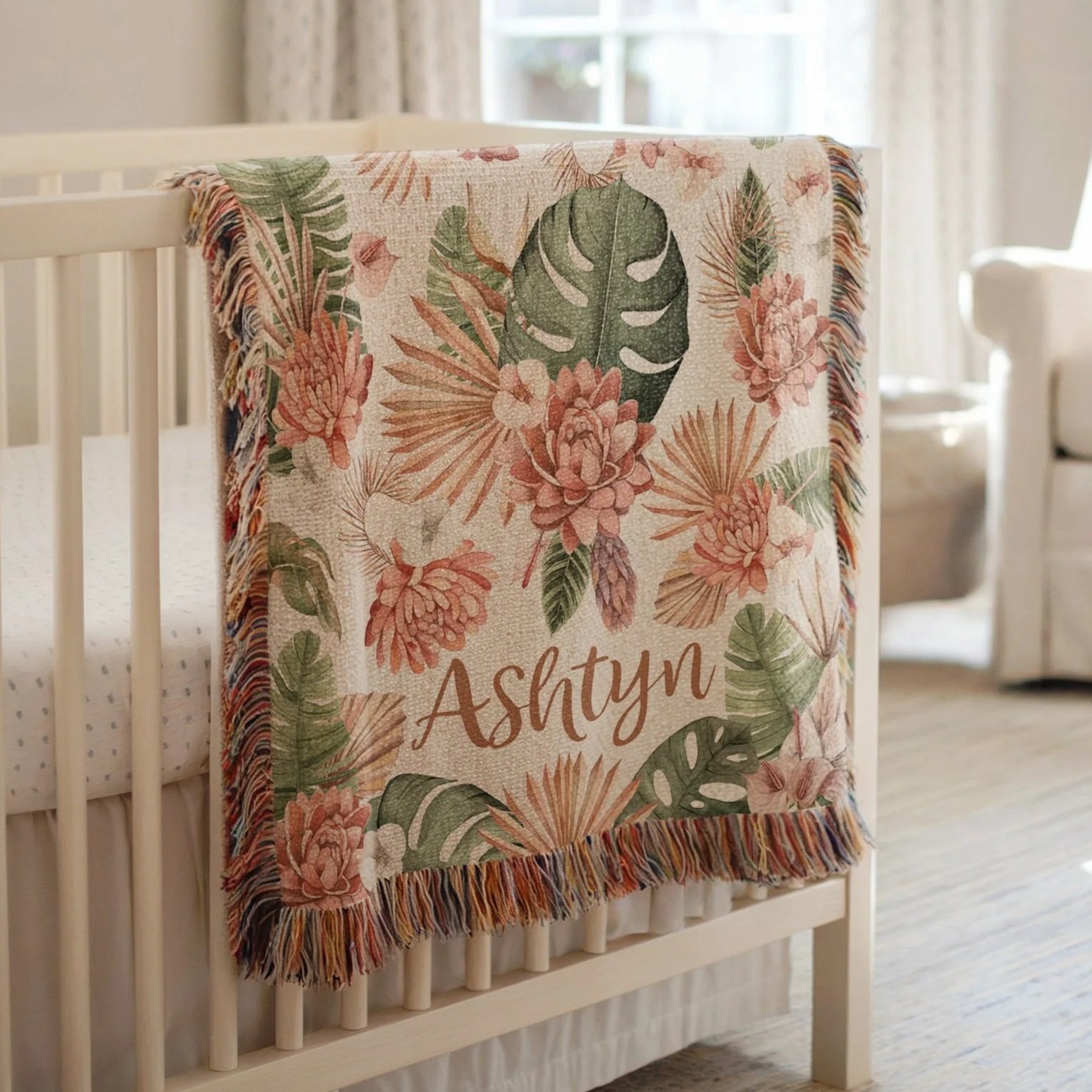 Tropical Floral:  Heirloom Knit Hawaiian Baby Blanket
